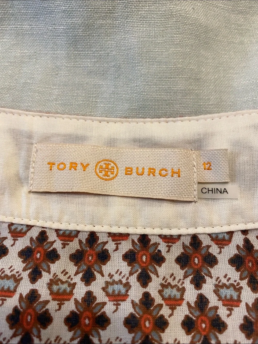 Tory Burch brown floral embroidered trim print cotton tunic